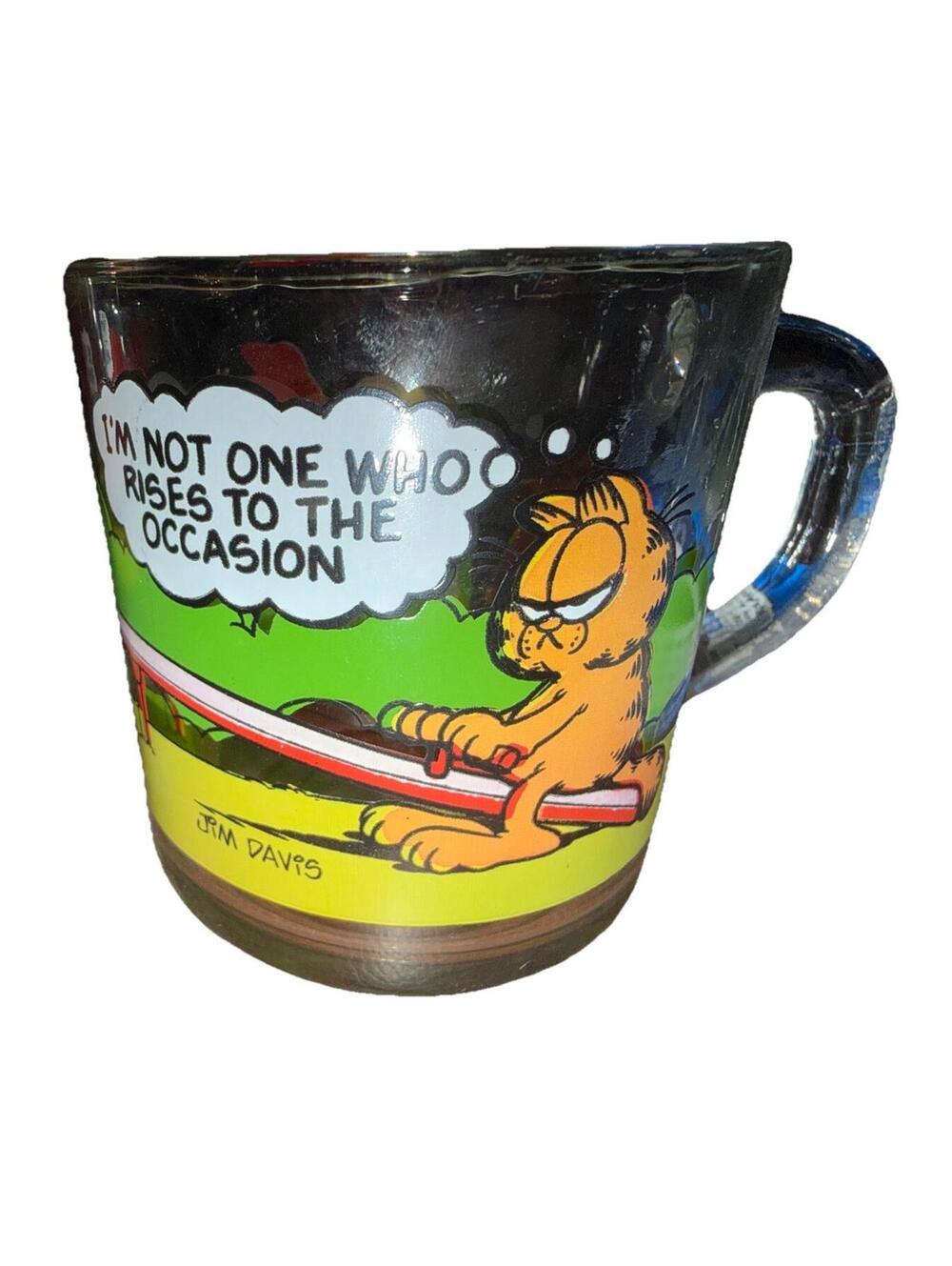 Vintage 1978 McDonalds Garfield Glass Mug I'm Not One Who Rises To Occasion